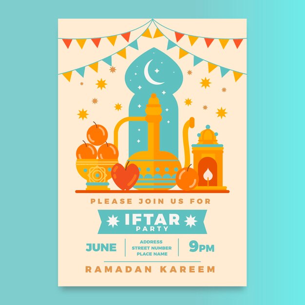 Vector gratuito plantilla de invitación plana iftar