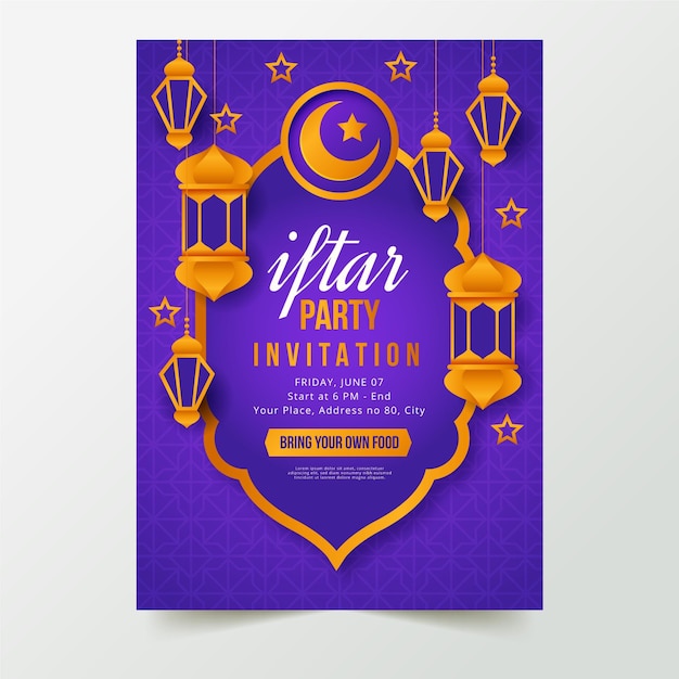 Vector gratuito plantilla de invitación plana iftar