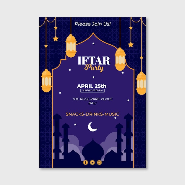 Plantilla de invitación plana iftar