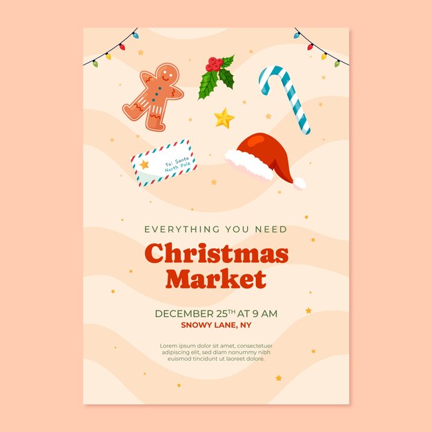 Plantilla de invitación plana para el mercado de Navidad
