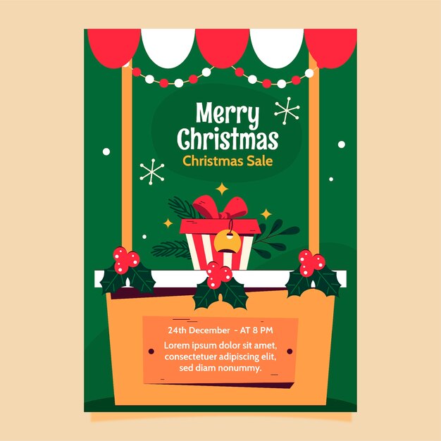 Plantilla de invitación plana para mercado navideño.