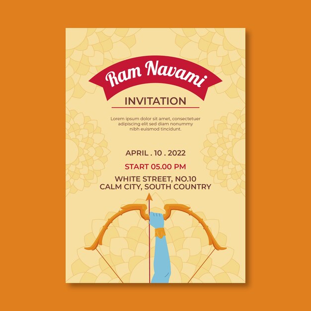 Plantilla de invitación plana ram navami