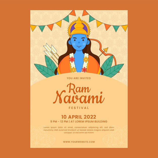 Plantilla de invitación plana ram navami
