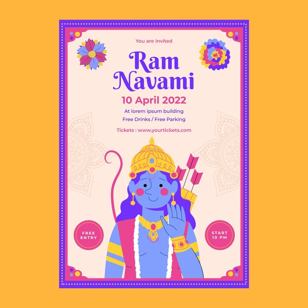 Plantilla de invitación plana ram navami