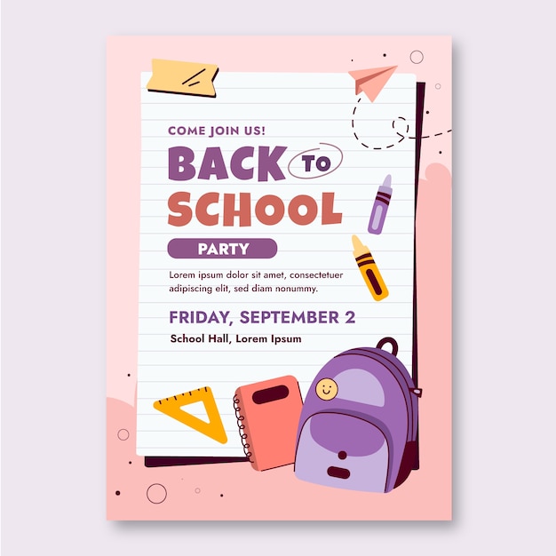 Vector gratuito plantilla de invitación plana de regreso a la escuela