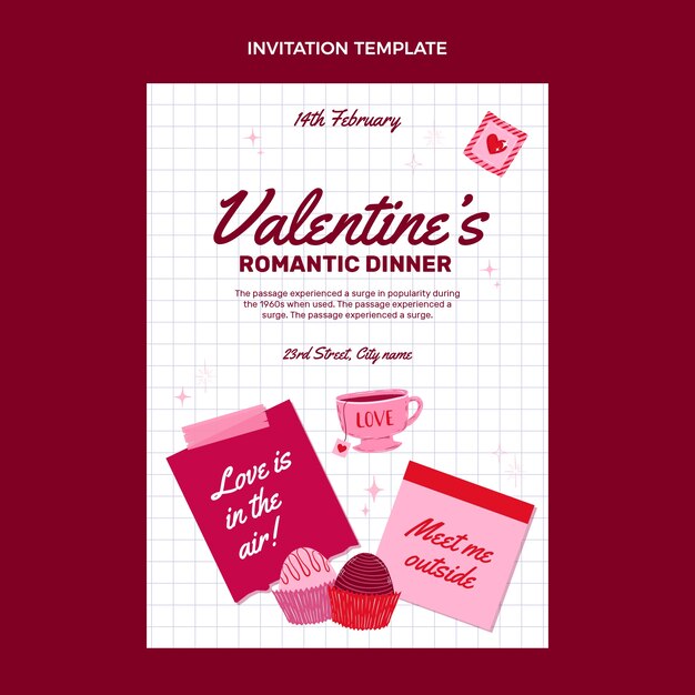 Vector gratuito plantilla de invitación plana de san valentín