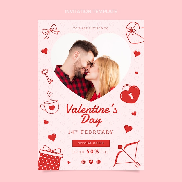 Plantilla de invitación plana de san valentín