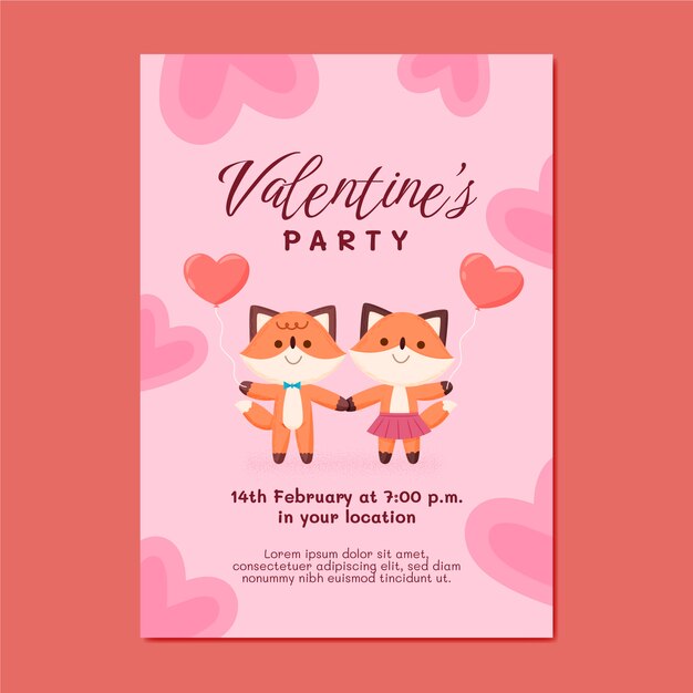 Vector gratuito plantilla de invitación plana de san valentín