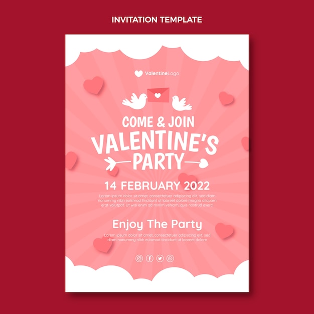 Vector gratuito plantilla de invitación plana de san valentín