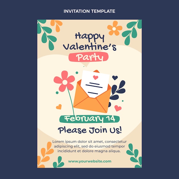 Plantilla de invitación plana de san valentín