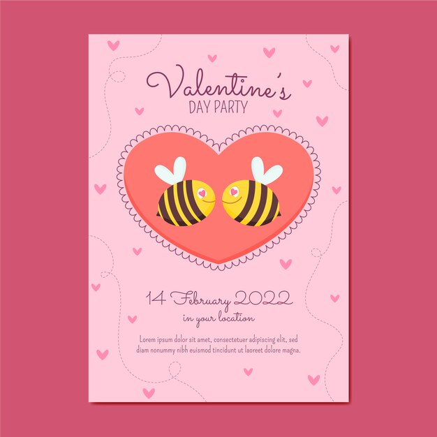 Vector gratuito plantilla de invitación plana de san valentín