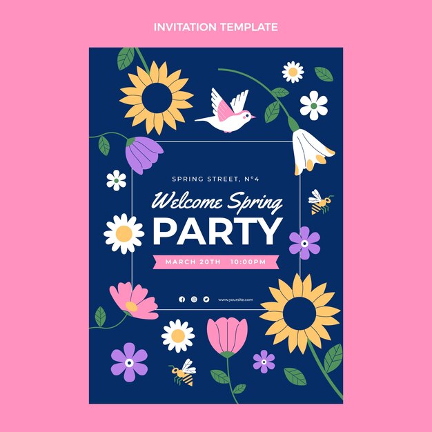 Plantilla de invitación de primavera plana