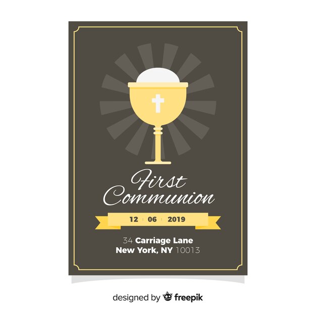 Plantilla de invitación de primera comunión en diseño plano