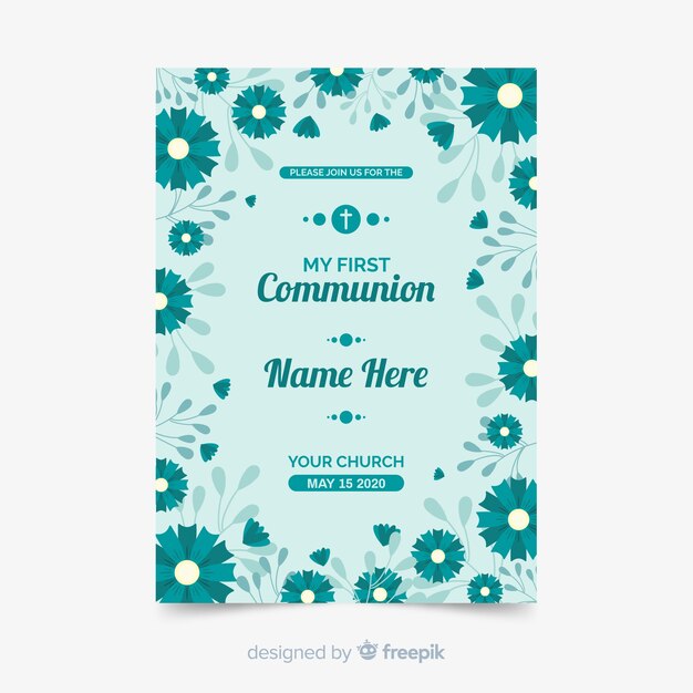 Plantilla de invitación de primera comunión floral