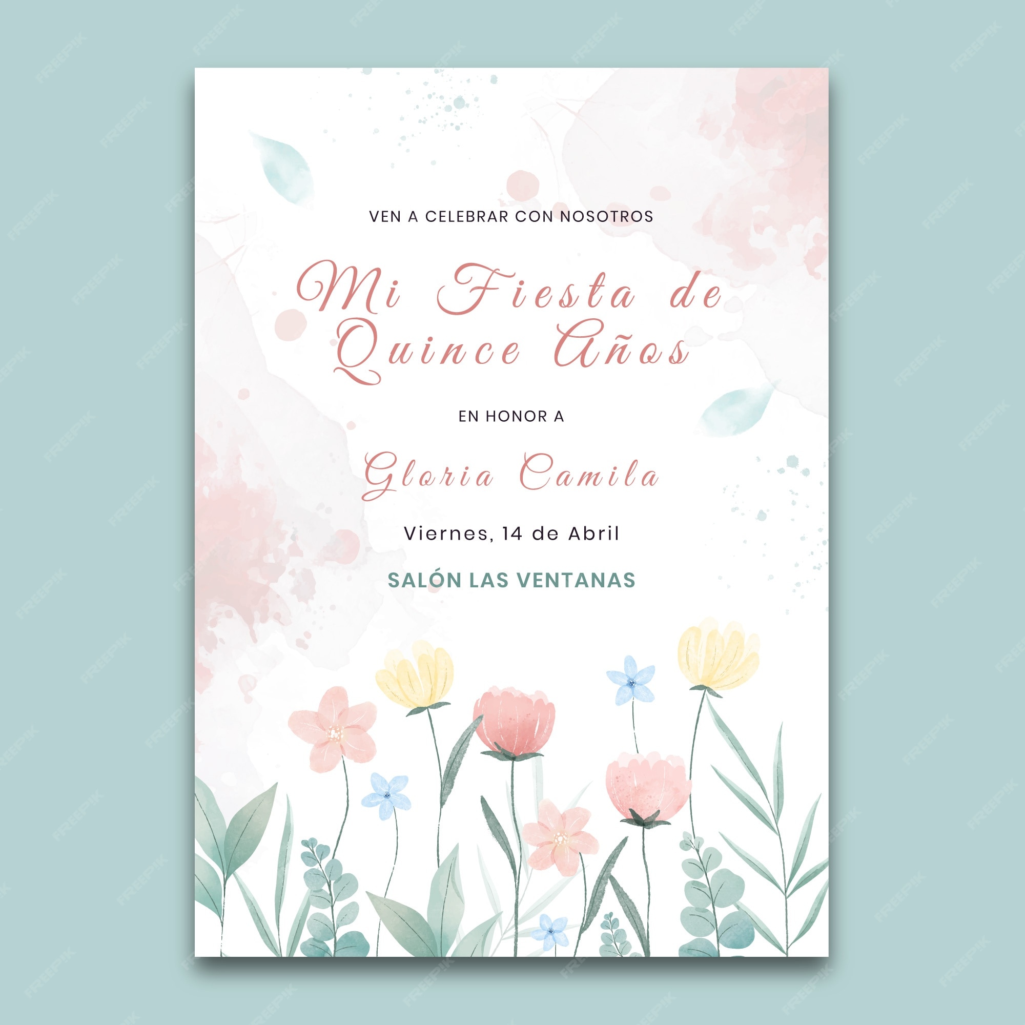 Plantilla de invitación de quinceañera en acuarela | Vector Gratis