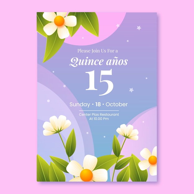 Vector gratuito plantilla de invitación de quinceañera degradada