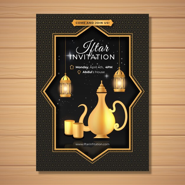 Plantilla de invitación realista de iftar