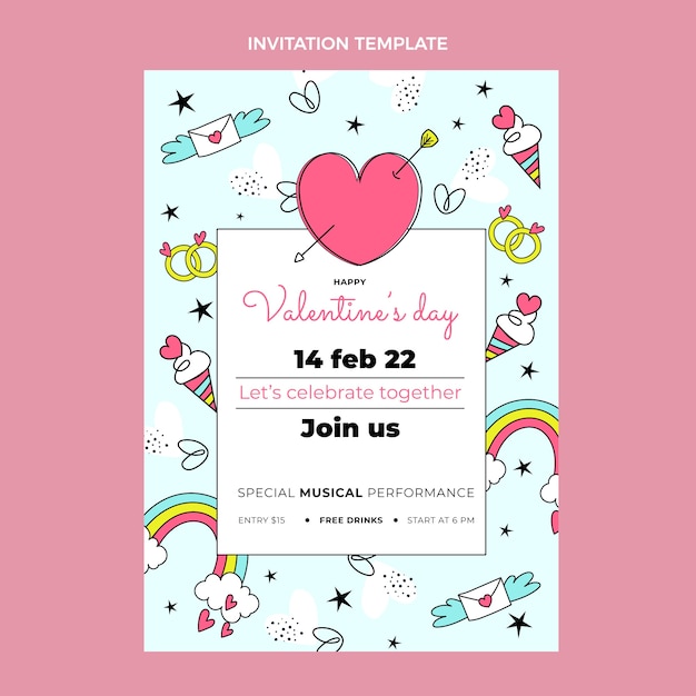 Vector gratuito plantilla de invitación de san valentín dibujada a mano