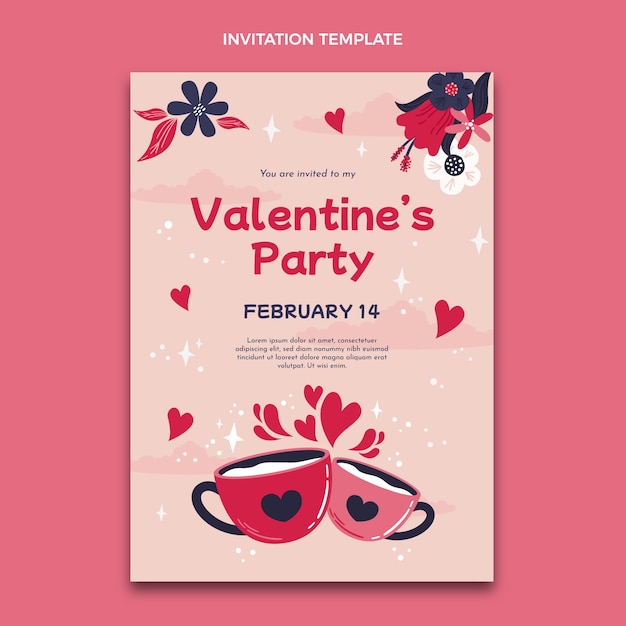 Plantilla de invitación de san valentín dibujada a mano