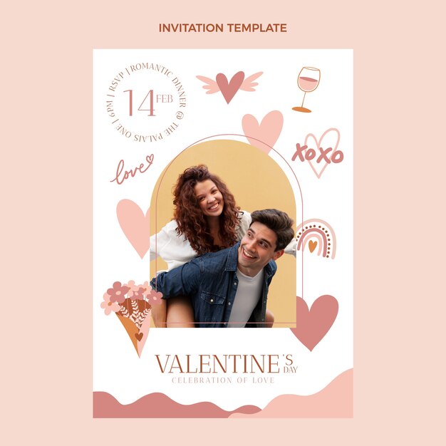 Plantilla de invitación de san valentín dibujada a mano