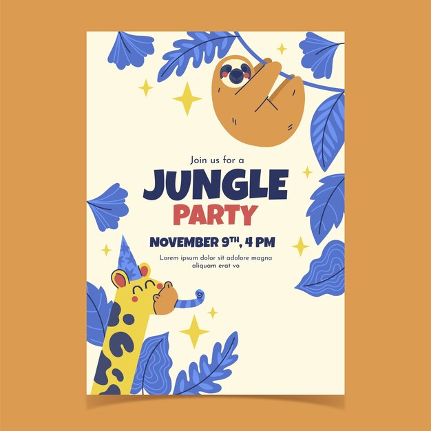 Plantilla de invitación de selva de diseño plano