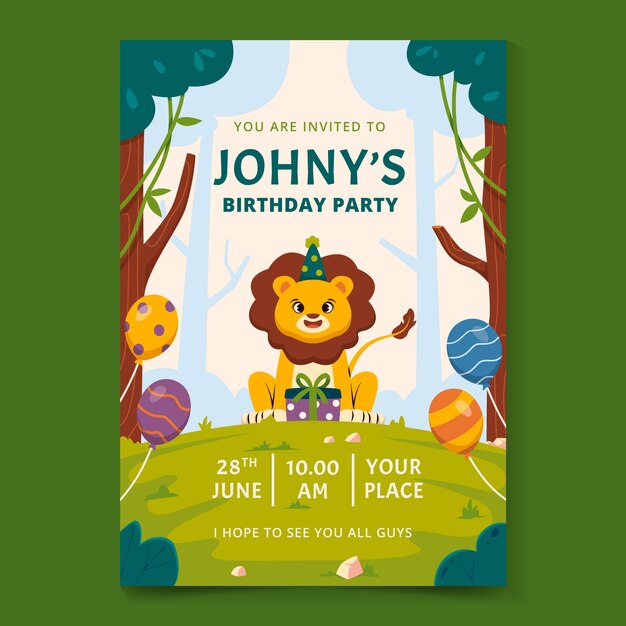 Plantilla de invitación de selva de diseño plano