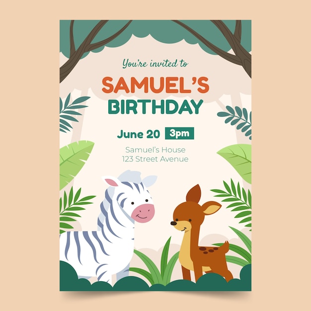 Vector gratuito plantilla de invitación de selva de diseño plano