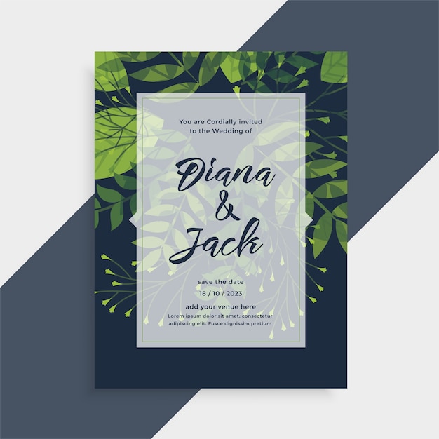 Vector gratuito plantilla de invitación de tarjeta de boda de estilo de hojas de naturaleza