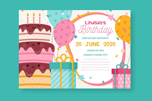 Vector gratuito plantilla de invitación de tarjeta de cumpleaños para el día del niño