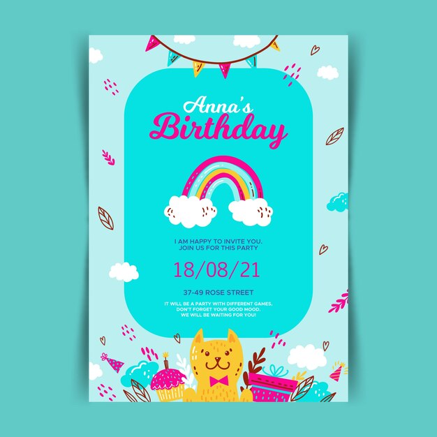 Plantilla de invitación de tarjeta de cumpleaños para niños