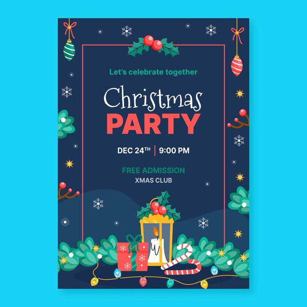 Plantilla de invitación para la temporada navideña con regalo y vela.