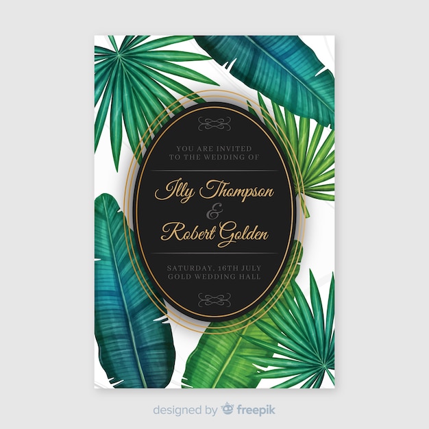 Plantilla de invitación tropical de boda en acuarela