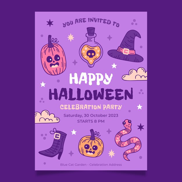 Plantilla de invitación vintage dibujada a mano de halloween