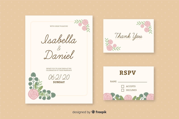 Plantilla de invitaciones de boda romántica