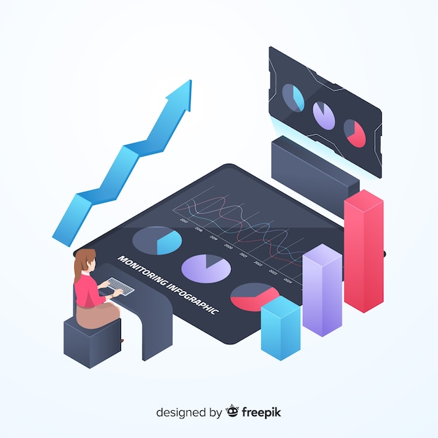 Vector gratuito plantilla isométrica y colorida de infografía de monitorización