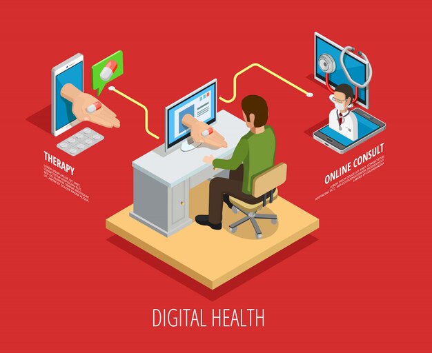Plantilla isométrica digital de atención médica en línea