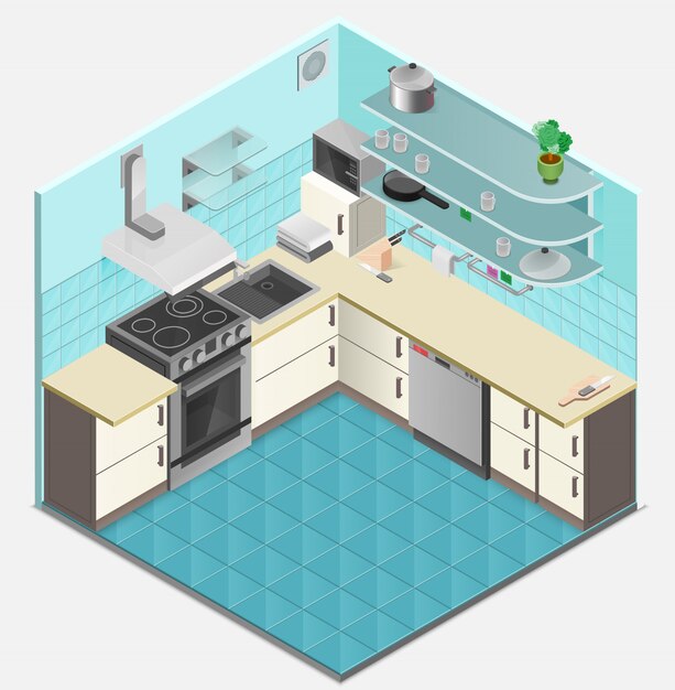 Plantilla isométrica interior de cocina