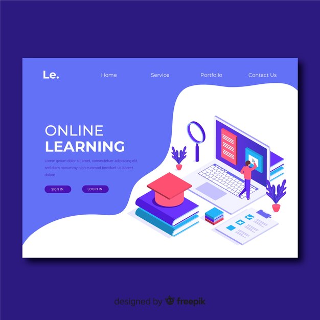 Plantilla isométrica de landing page de educación online