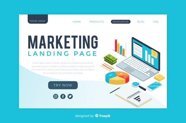 Plantilla isométrica de landing page de marketing