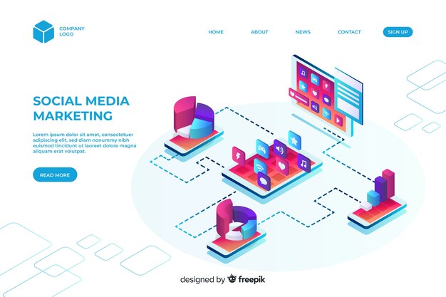 Plantilla isométrica de landing page de marketing