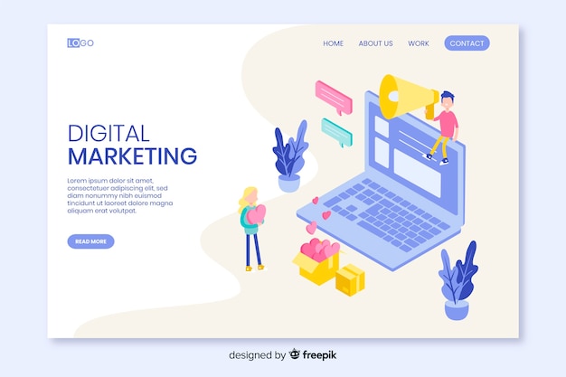 Plantilla isométrica de landing page de marketing
