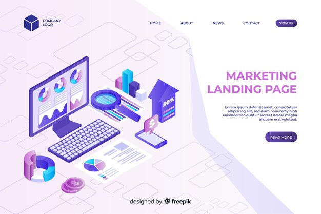Plantilla isométrica de landing page de marketing