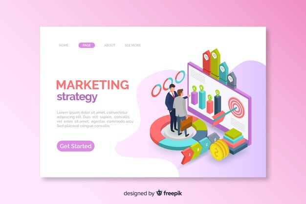Plantilla isométrica de landing page de marketing