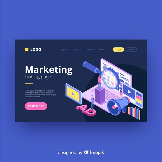 Plantilla isométrica de landing page de marketing