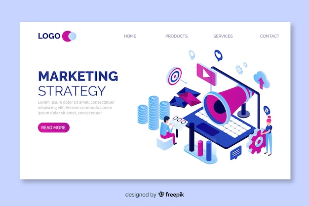 Vector gratuito plantilla isométrica de landing page de marketing