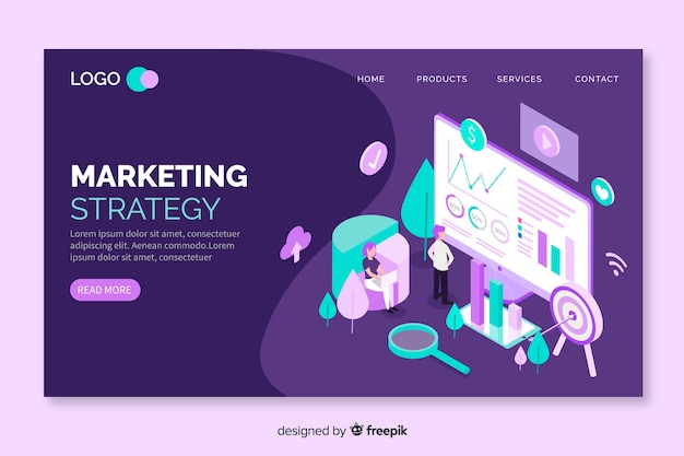 Plantilla isométrica de landing page de marketing