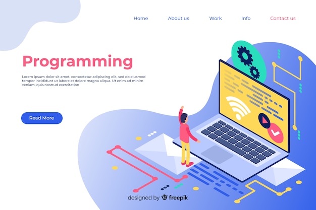 Plantilla isométrica de landing page de programación