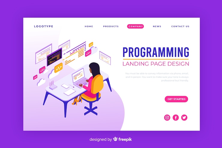 Vector gratuito plantilla isométrica de landing page de programación