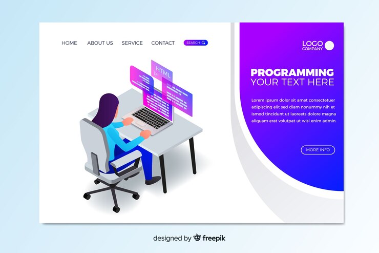 Vector gratuito plantilla isométrica de landing page de programación