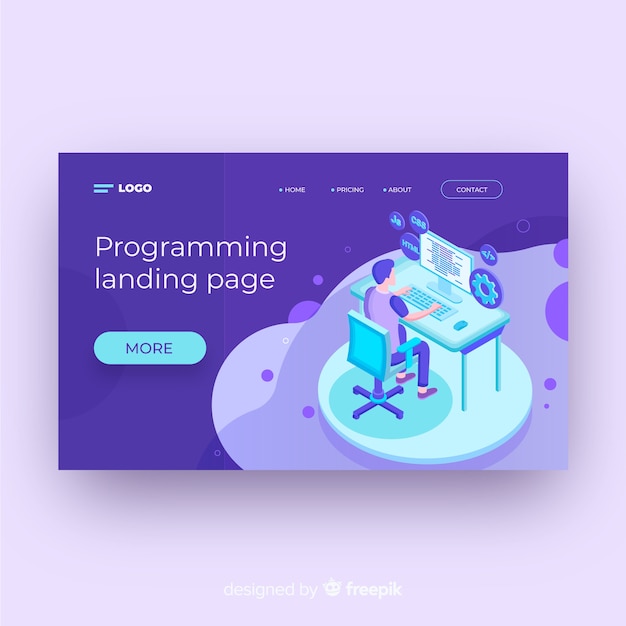 Plantilla isométrica de landing page de programación